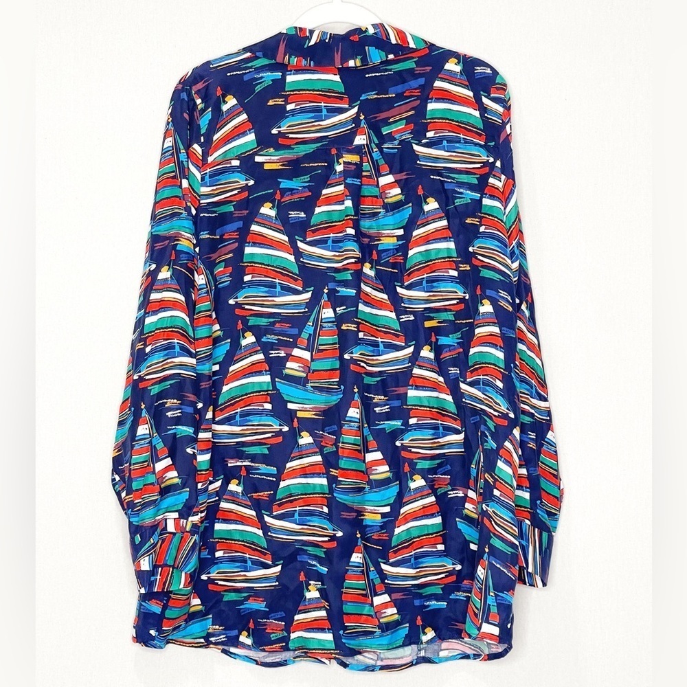 Soft Surrounding Nautical Sail Away Sailboat Button-Up Navy‎ Blouse Cape Cod - Picture 2 of 7